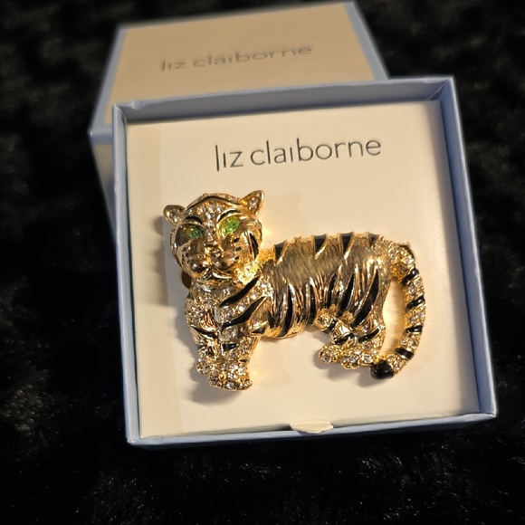 Liz Claiborne Gold and Black Striped Tiger Brooch - Picture 1 of 2